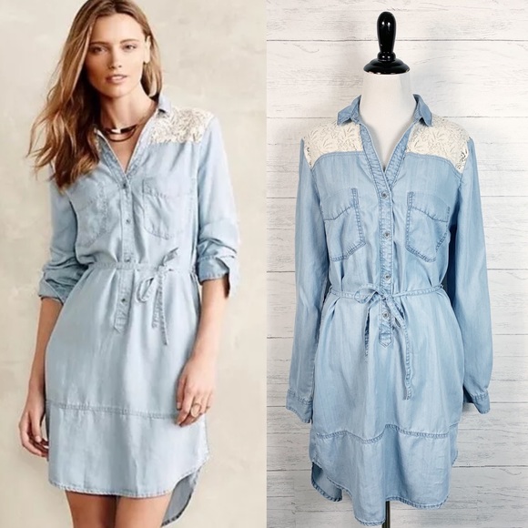 Anthropologie Dresses & Skirts - Holding Horses • Chambray Lace Tunic Dress M